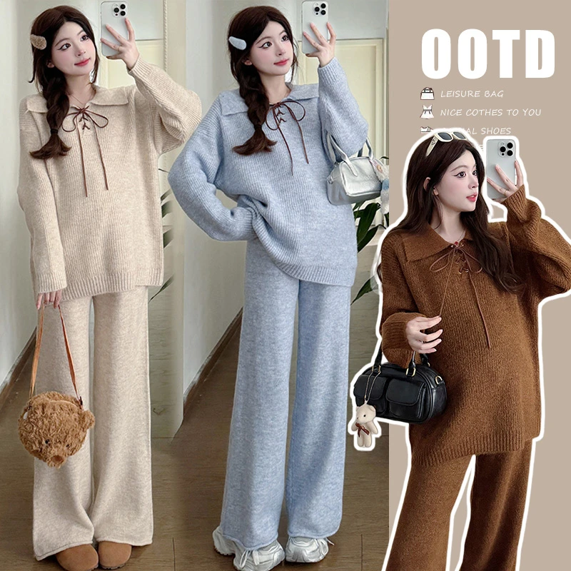 2025新款孕妇宽松慵懒风针织秋冬时尚保暖两件套孕妇小个子套装