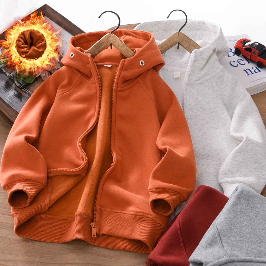 男童加绒外套春秋冬季2025新款中大童男孩奥粒绒加厚儿童装连帽衫