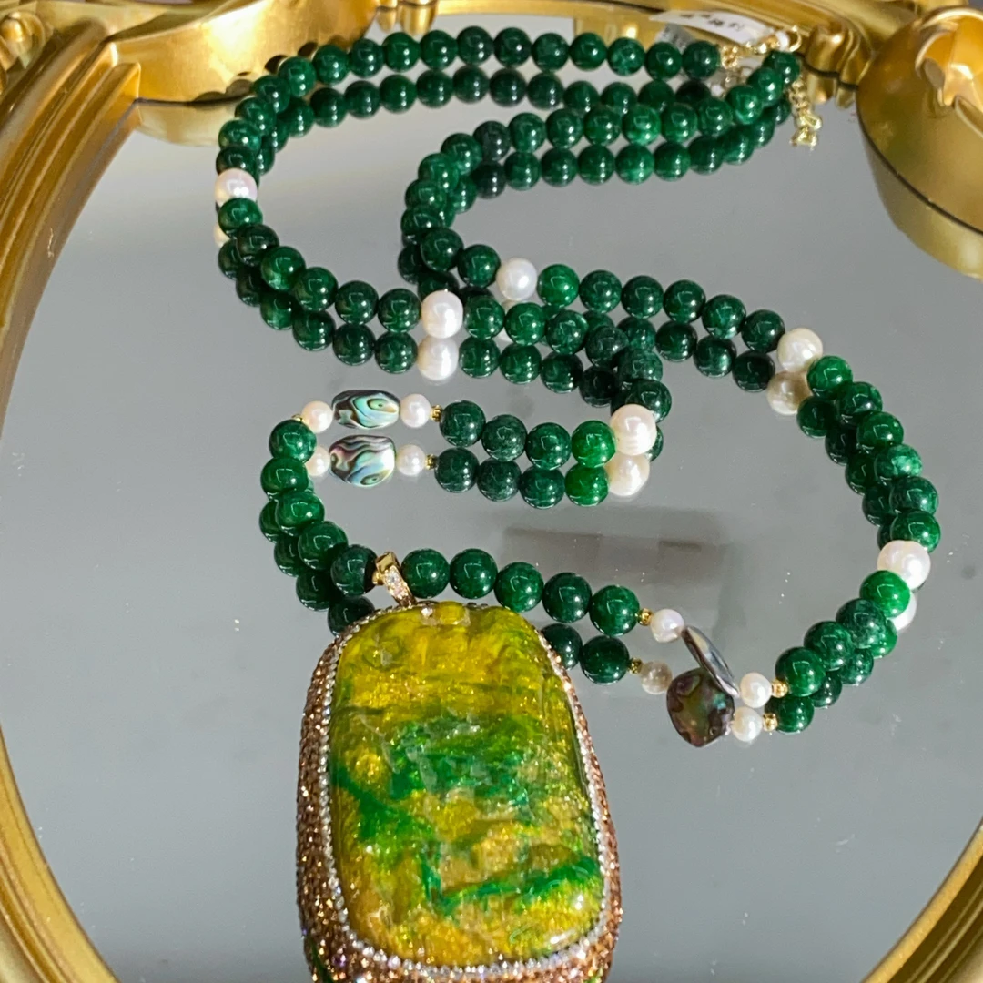 铜合金合成锆石项链 TTSD 绿色山水时尚潮流百搭款毛衣链 269