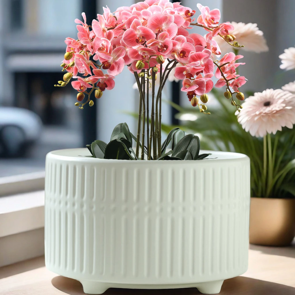 陶瓷花盆欧式哑光带托盘蝴蝶兰专用盆绿箩君子兰发财树多肉花盆