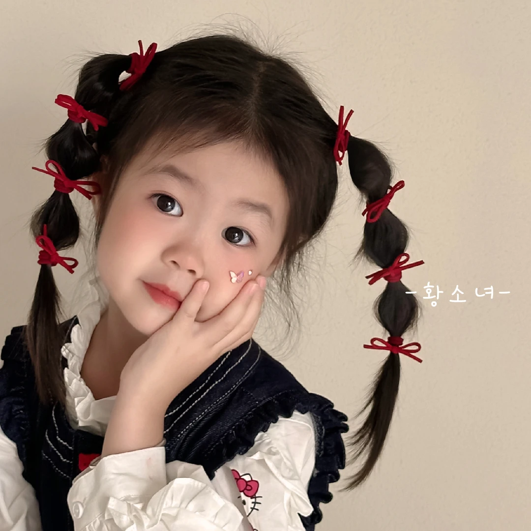 黄小妞儿童可爱蝴蝶结发圈小女孩百搭可爱发饰红色新年蝴蝶结发绳