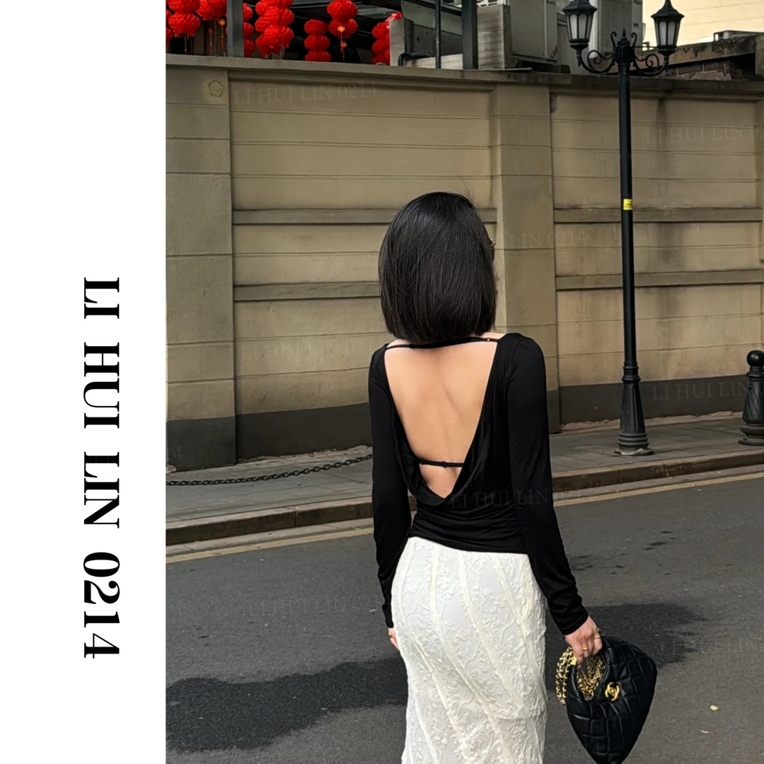 LIHUILIN/性感定制款修身后背镂空小衫