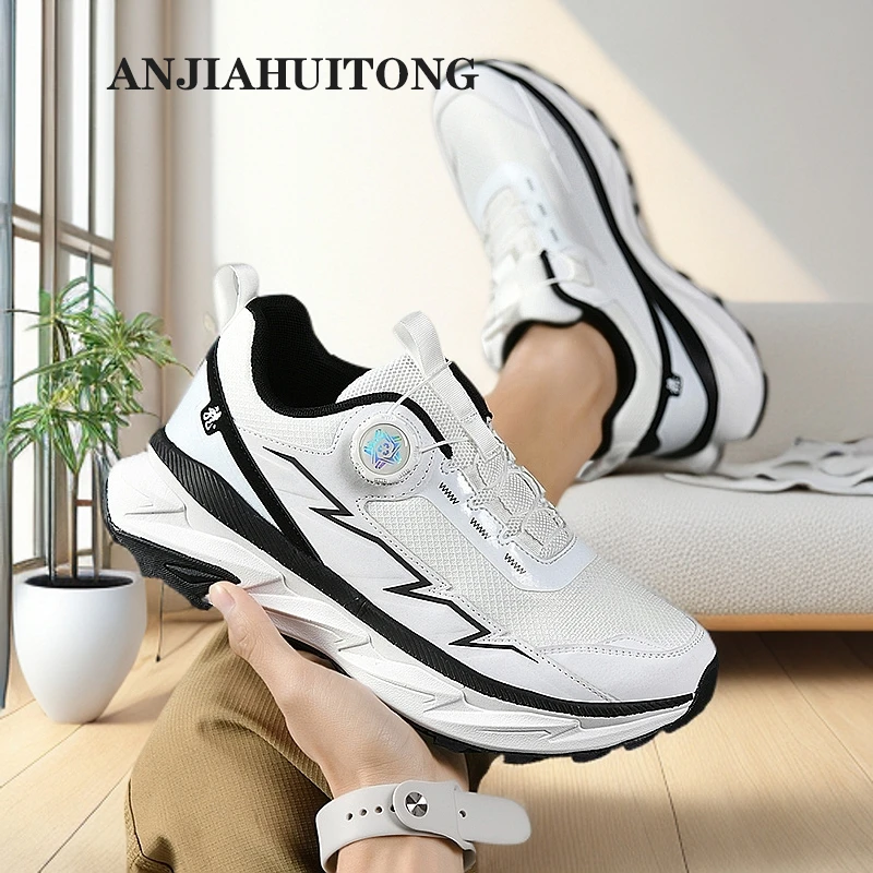 夏季网面厚底休闲运动跑步鞋男士透气跑鞋时尚百搭轻便防滑潮鞋