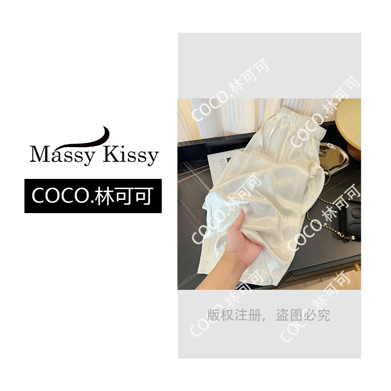 【COCO林可可】S新中式醋酸烫钻直筒裤休闲显瘦垂感阔腿裤31111-1