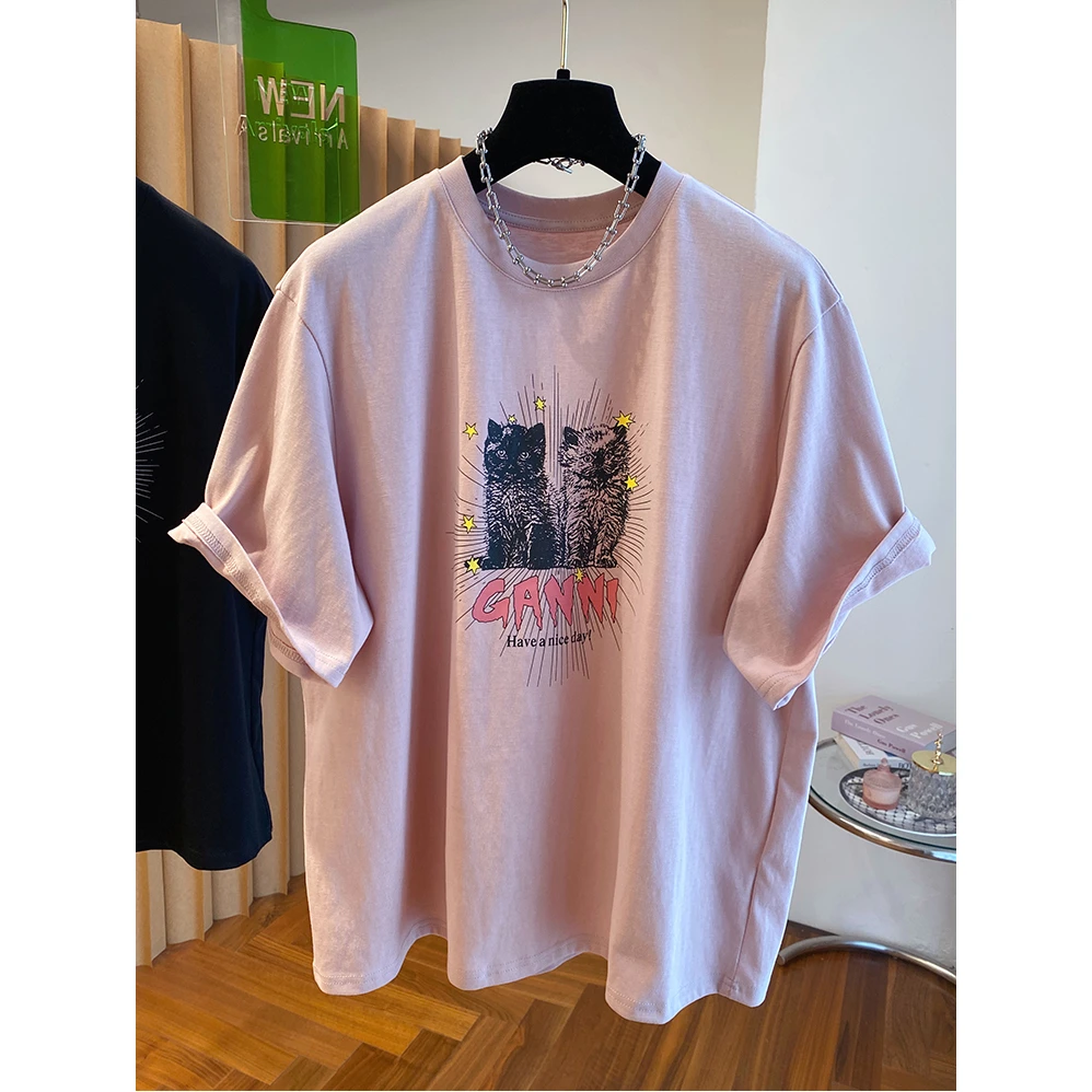 240斤大码卡通减龄印花纯棉短袖上衣女春夏季胖妹妹宽松遮肉T恤衫