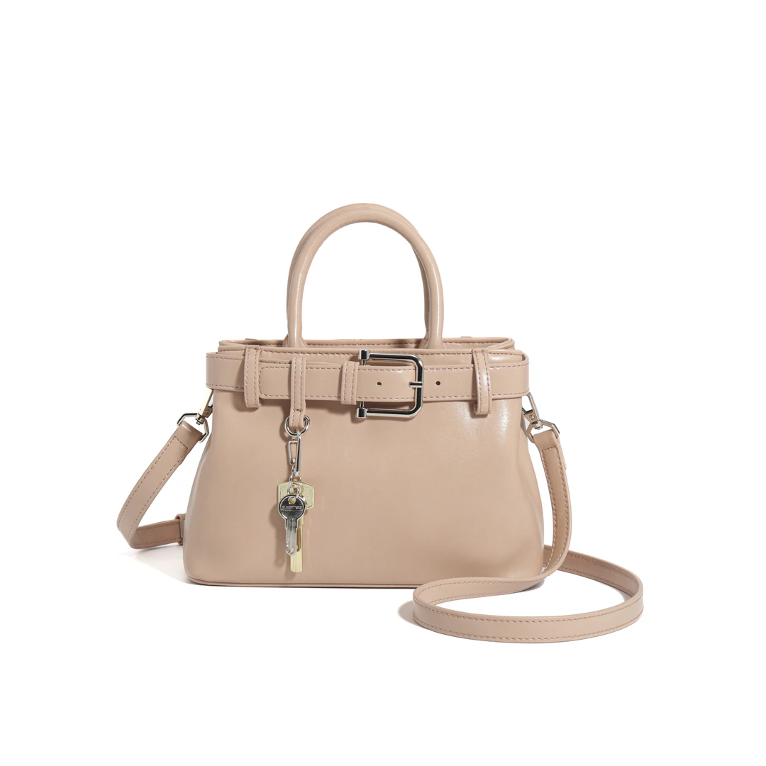 【高端定制】时尚新款休闲简约百搭通勤植鞣手提斜挎包WH-8966粉