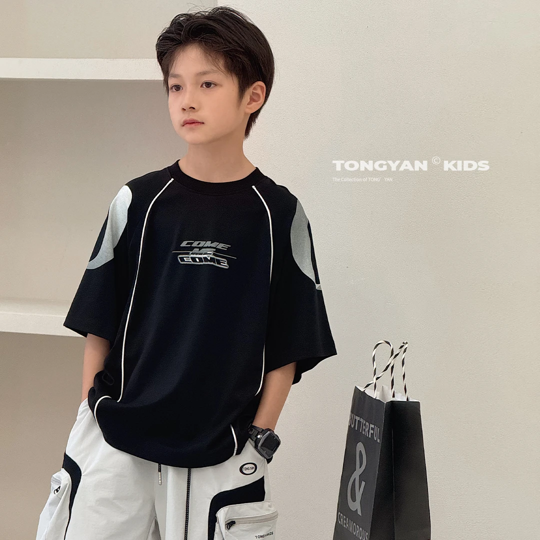 男童短袖T恤夏季新款男孩时尚中大童五分袖儿童薄款半袖潮TY70966