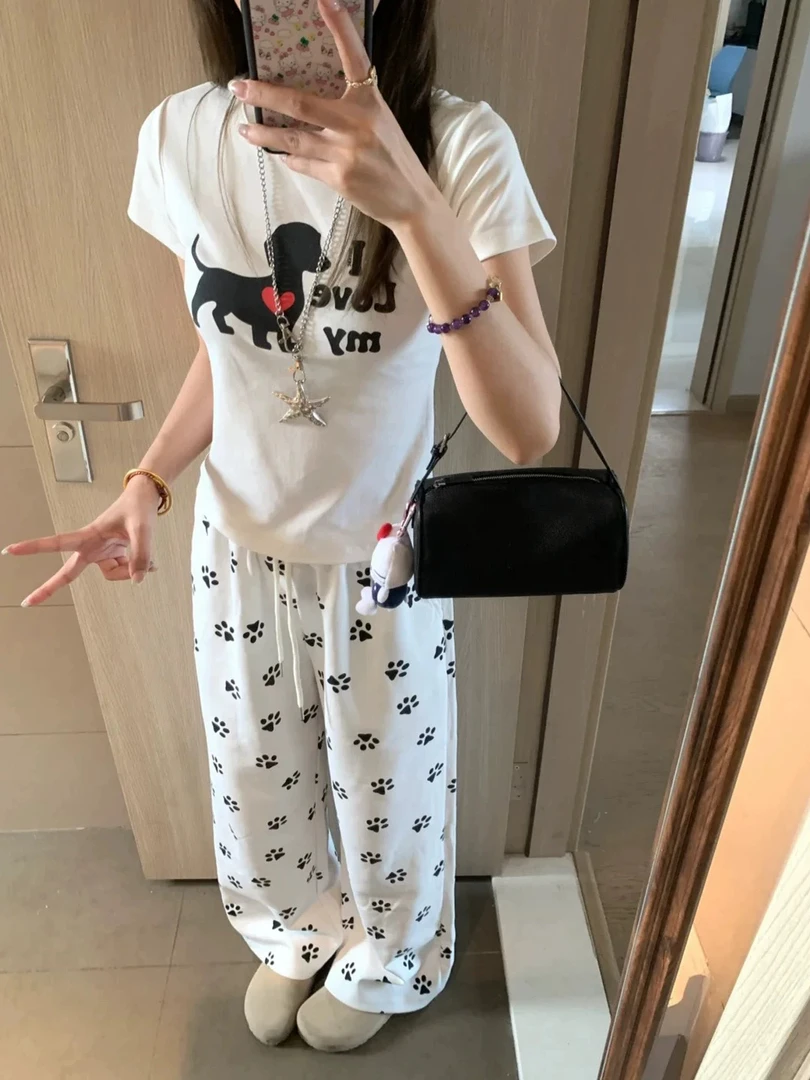 BENBEN奔奔8817抽绳松紧腰阔腿裤女2025夏新款宽松显瘦垂感长裤