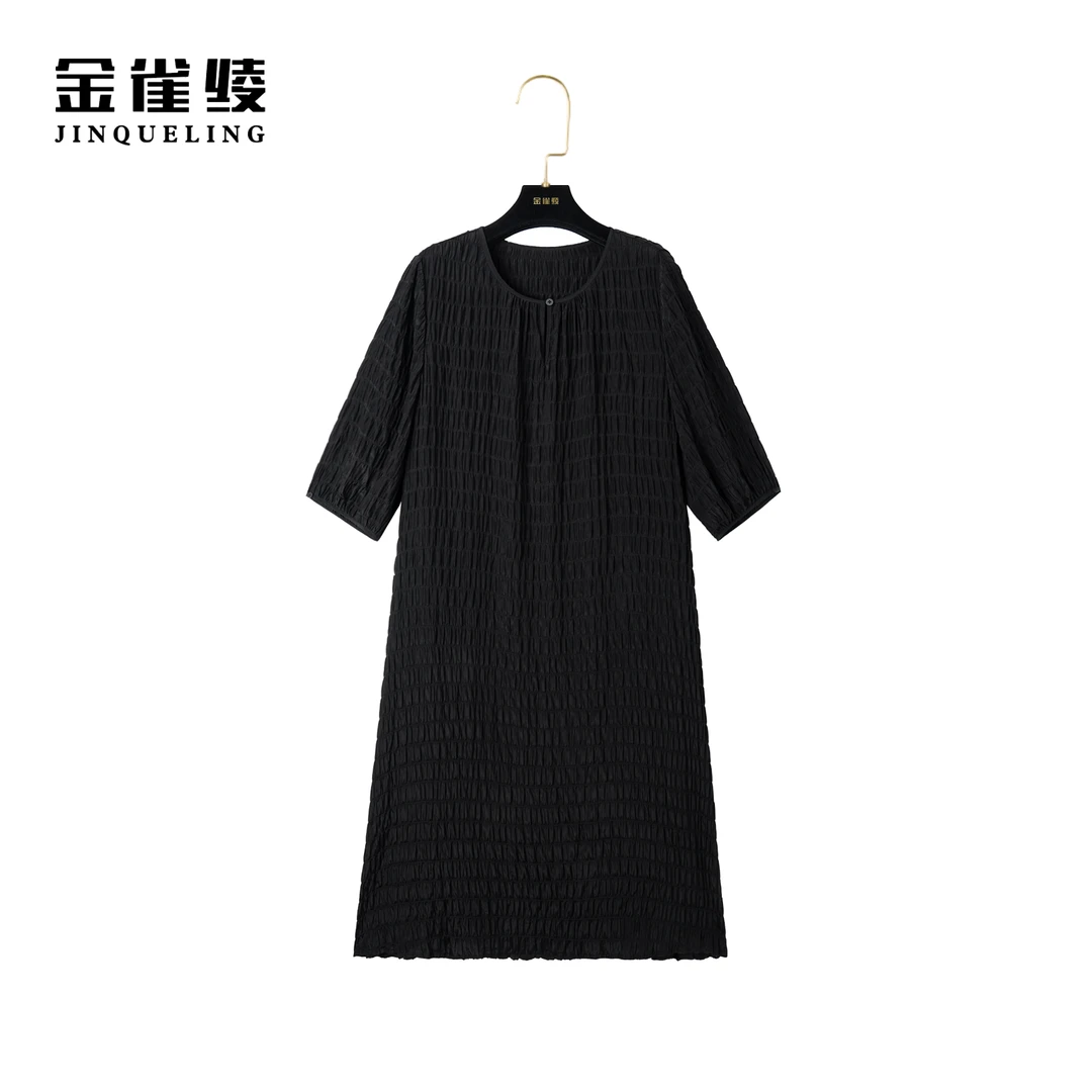 金雀绫【仲夏夜】桑蚕丝真丝显瘦气质设计师款宽松连衣裙AL6089