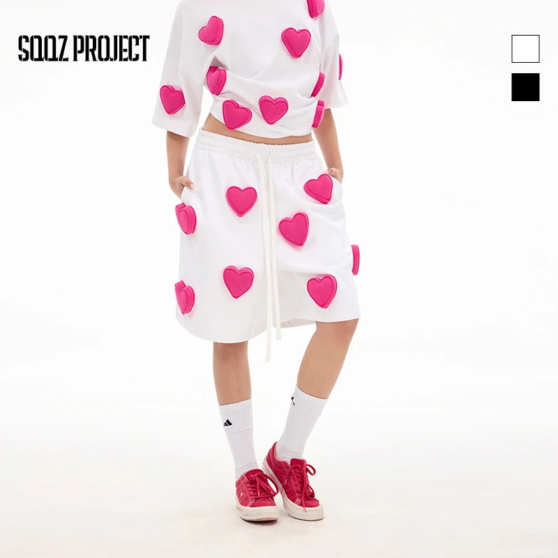 SQQZ PROJECT春夏新款重磅480G多颗立体塞棉爱心设计短裤卫裤情侣
