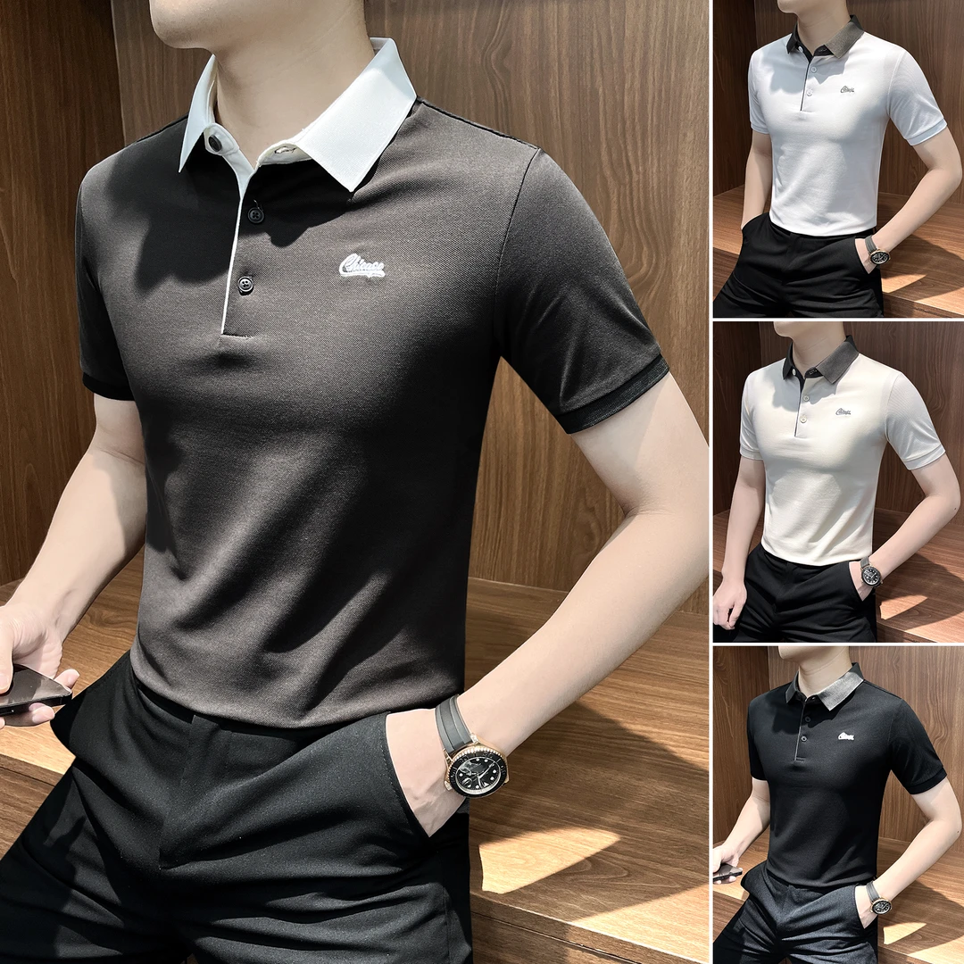 胸标拼色polo衫男款爆款2025新款百搭休闲男装纯色修身短袖男t恤
