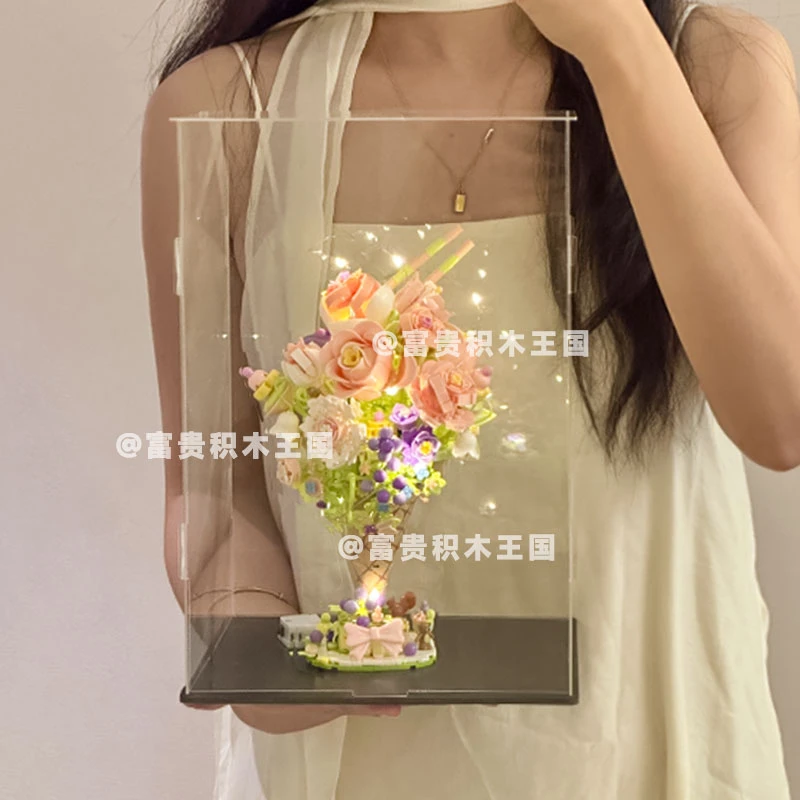 七夕情人节鲜花冰淇淋积木永生花兼容乐高ins风送女孩生日礼物