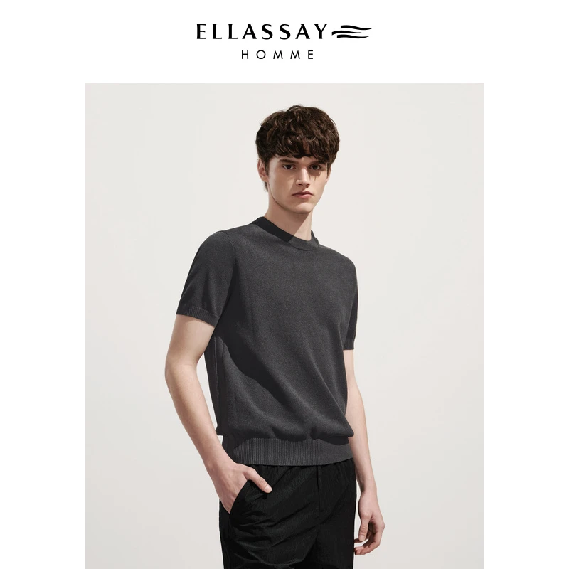 ELLASSAY歌力思男装春夏抗菌除臭环保和纸纱短袖T恤EME342M00100
