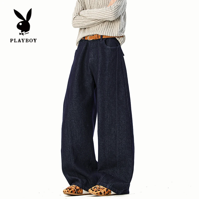 花花公子复古做旧弯刀牛仔裤男高级感潮牌百搭直筒宽阔腿休闲长裤