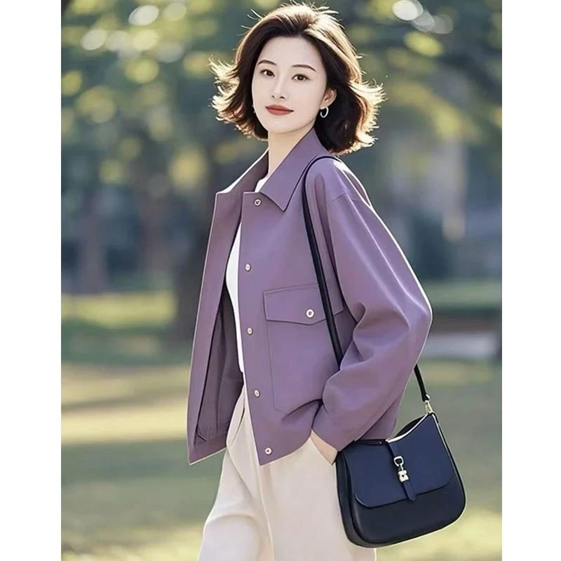 2025年春秋季新款时尚百搭外套女装上衣纯色通勤设计感Polo领