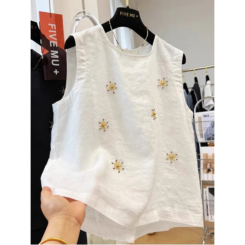 大码女装胖mm240斤重工刺绣无袖背心女夏季外搭上衣别致独特小衫