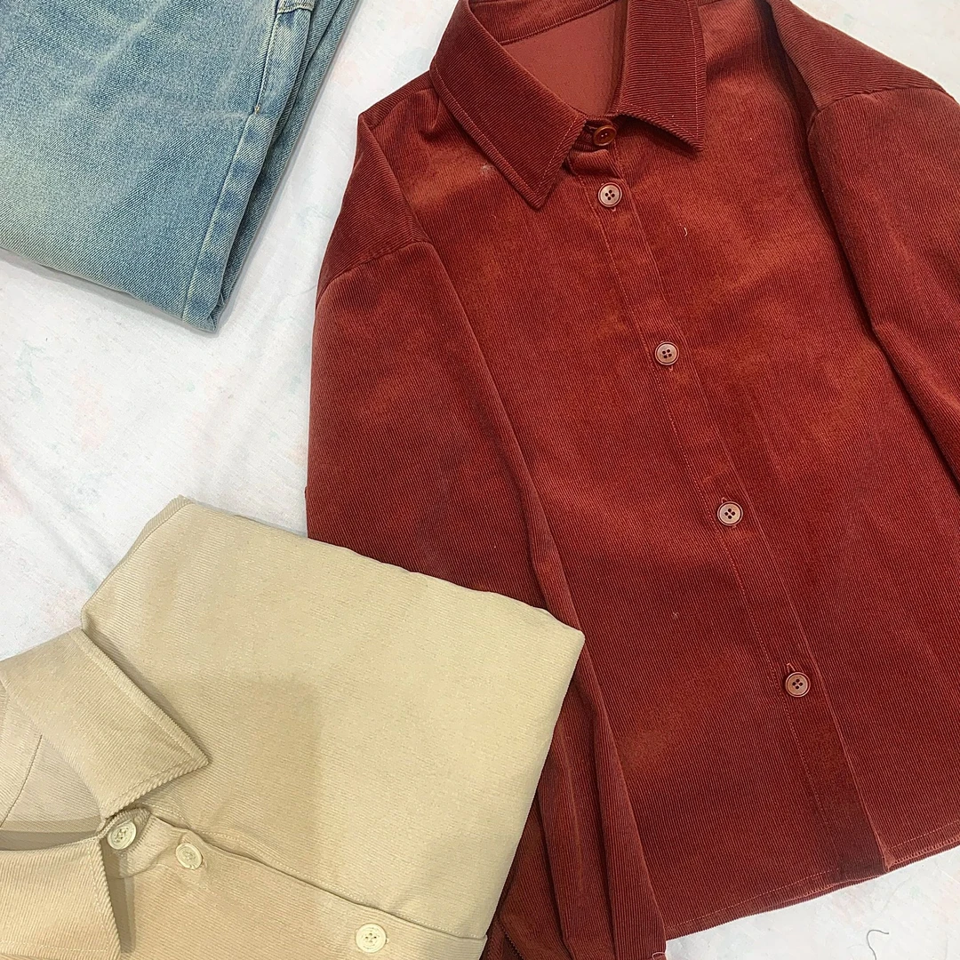 J1875 春秋设计感小众复古气质叠穿衬衫外套