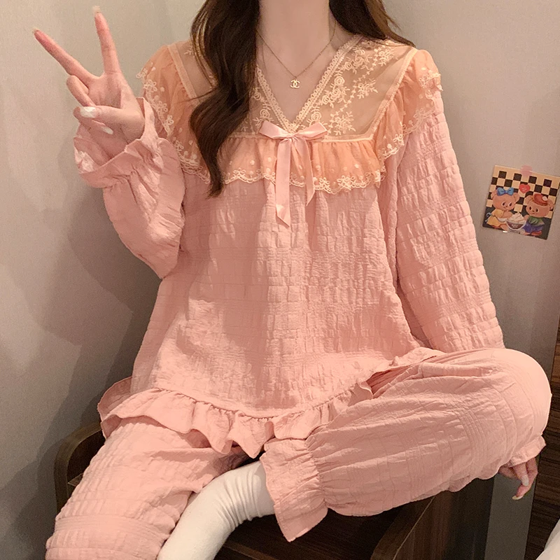 【牛姐同款】睡衣女春秋云朵棉长袖长裤公主风甜美家居服套装可外穿