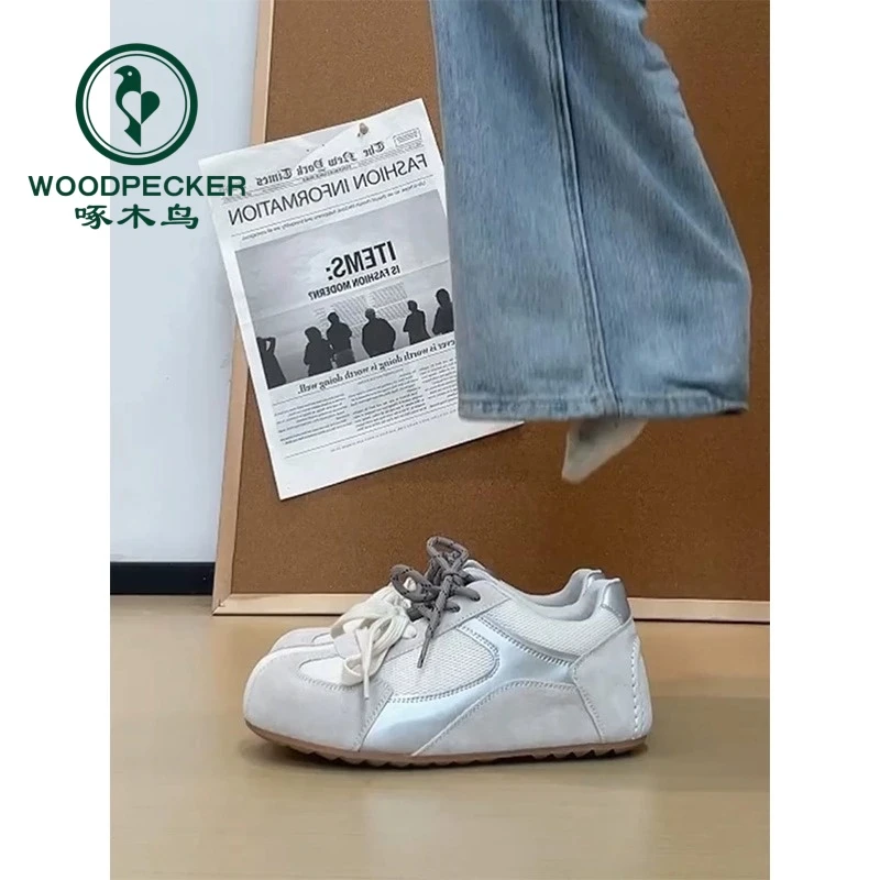 啄木鸟韩系小众复古德训鞋女2025春季新款平底板鞋休闲运动阿甘鞋
