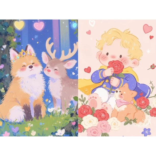 JH狐狸与鹿和小王子65*100二连图大格四股线十字绣【精准印花）