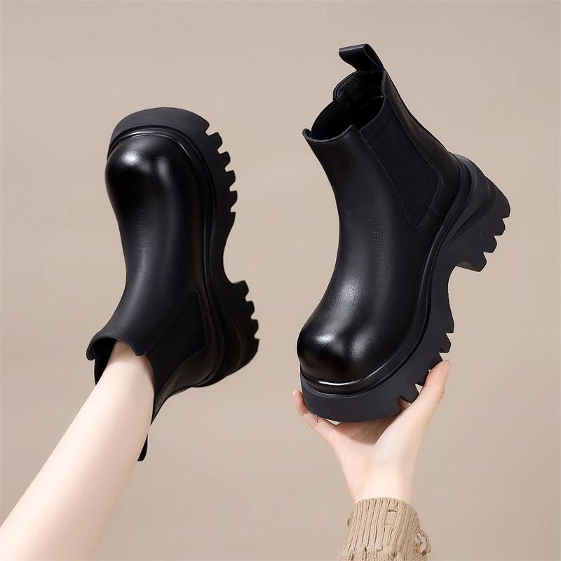 厚底切尔西女马丁靴2025新款秋冬小个子增高英伦女短靴加绒烟筒靴