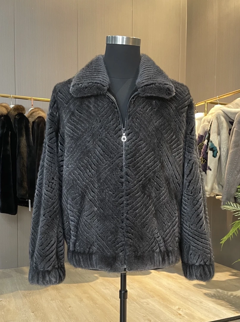 设计师款貂皮大衣男几开车条工艺立翻领时尚进口水貂皮草大衣男