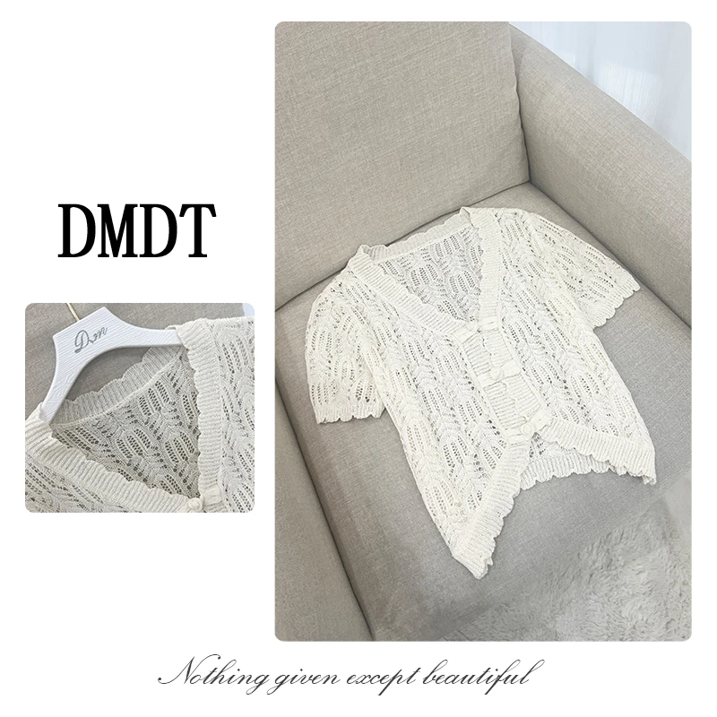 【DMDT潮牌】新品 “朦胧月光”盘扣V领显瘦短袖针织衫90200Z