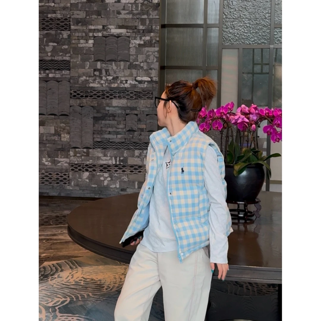 尔刀阳 "格纹定律" 秋冬刺绣格纹立领加厚休闲保暖夹棉马甲MJD009