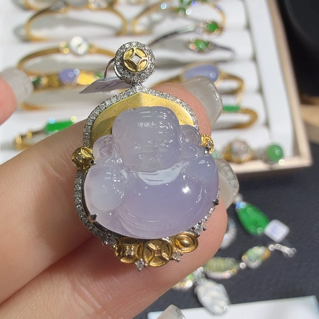 翡翠18K金镶嵌吊坠(不含链)