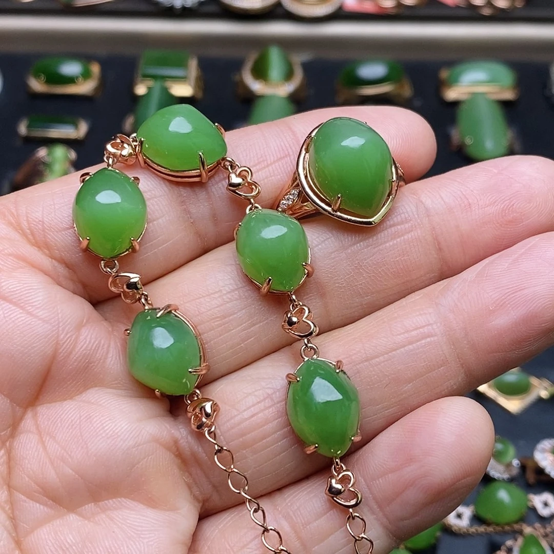 和田玉（碧玉）套装银S925镶嵌