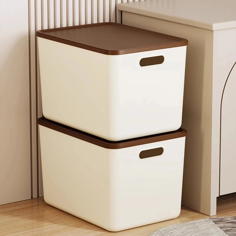 翻盖收纳箱大号桌面杂物零食长方形整理盒家用带盖塑收纳箱筐塑料