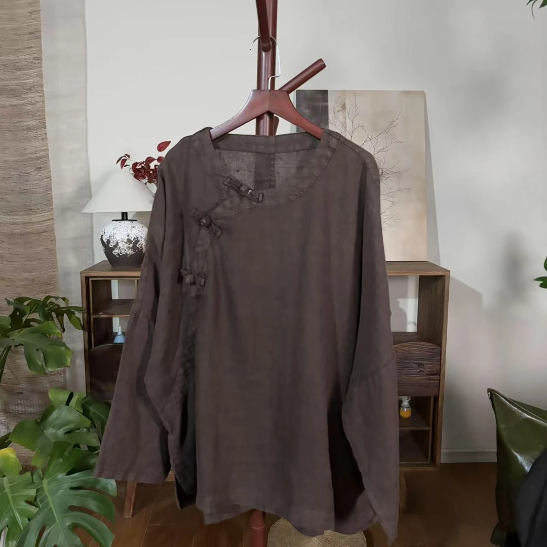【大梅子推荐】设计款亚麻盘扣上衣SXBY2523