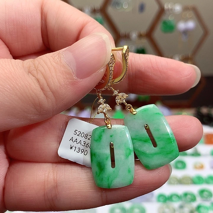 银S925镀金镶嵌翡翠耳饰