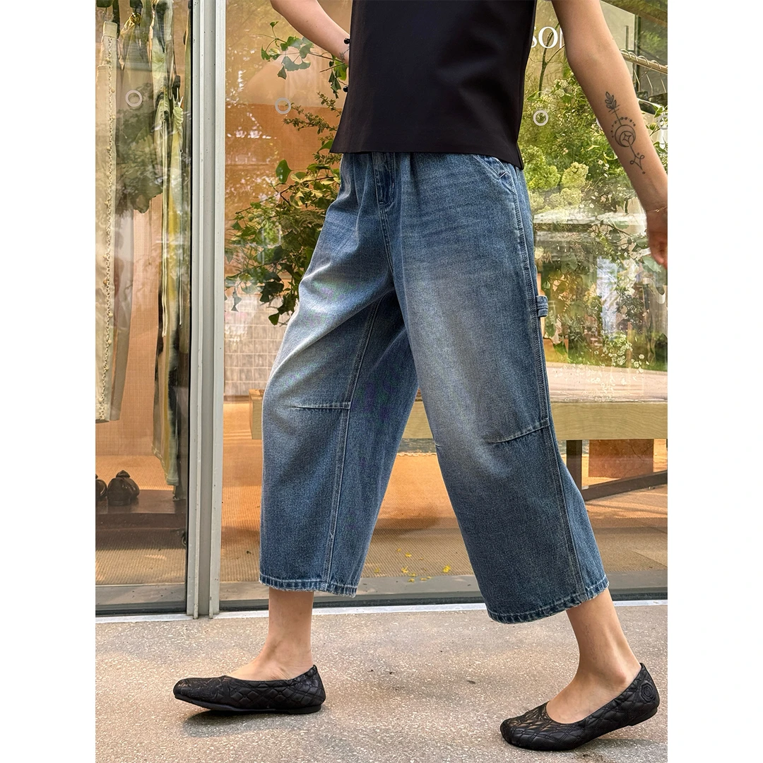 LANGQING 水洗七分牛阔腿牛仔裤44752/44898#