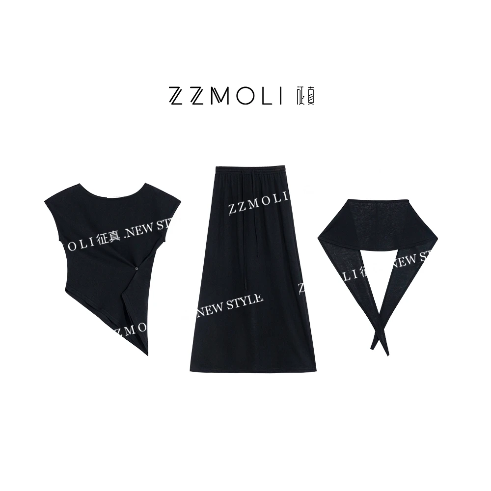 ZZMOLI“夏日奥黛丽”轻奢不规则设计感女款三件套洋气套装ZBQ85350