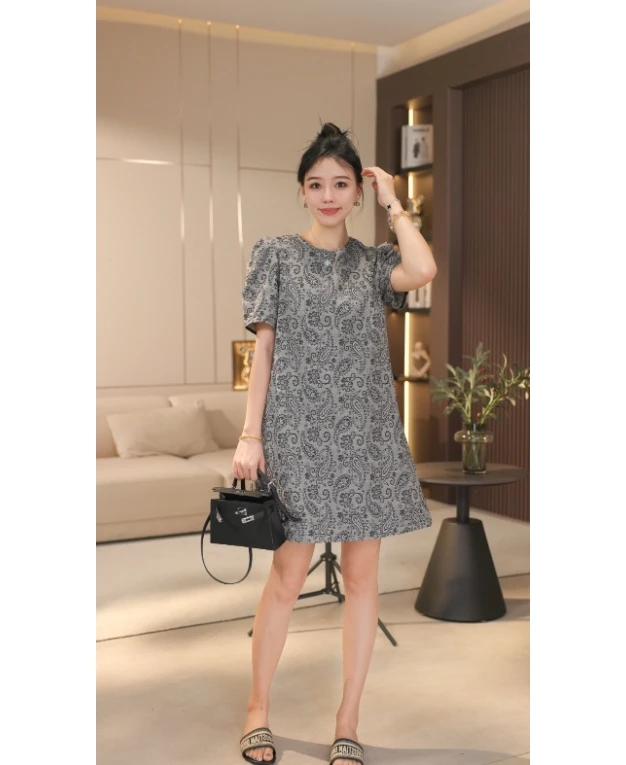 【晓卓专属】夏季新款休闲时尚复古提花连衣裙显瘦显气质