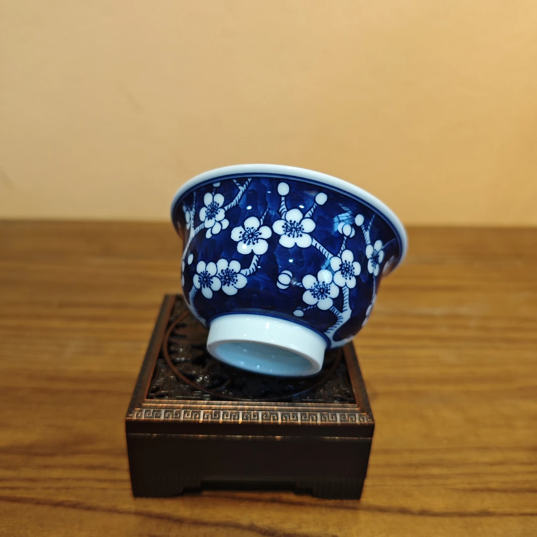 景德镇仿古泥青花手绘陶瓷冰梅小压手杯口径8高5容量90