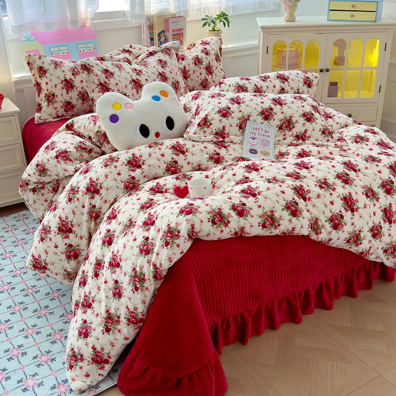 轻奢冬季10斤加厚牛奶绒床盖四件套加厚加绒被套双面绒被罩抗静电