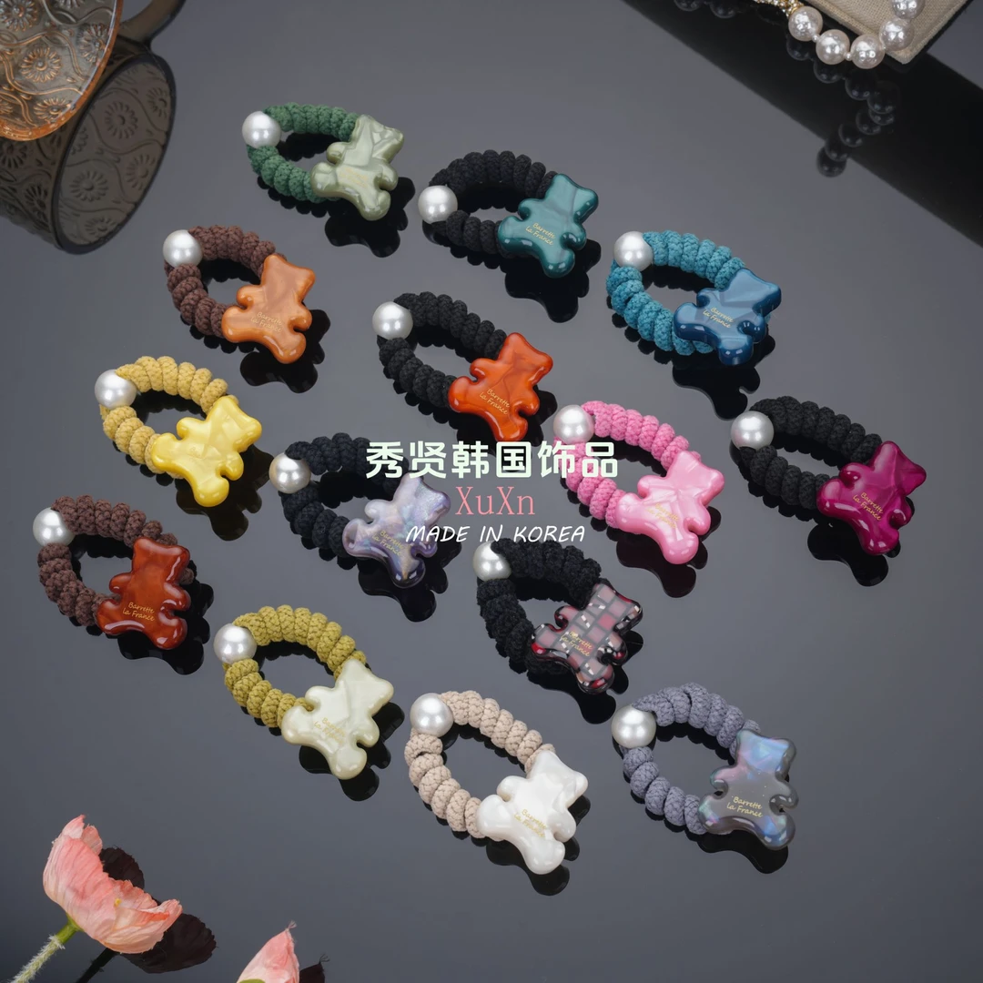 韩国BF流沙熊电话线手工发圈发饰ins小众饰品小件饰品氛围感发饰