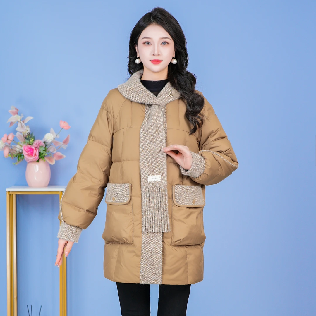 时尚中长款围巾领保暖加厚显瘦羽绒服新款2025年秋冬【SJYH3630】