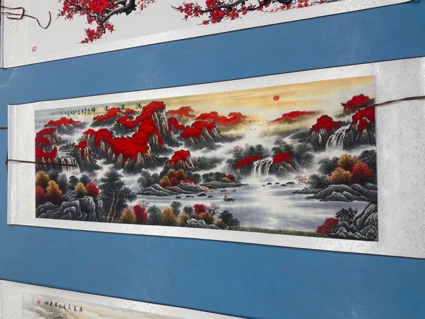 七彩鸿运山水卷轴挂画2.8米✖️96