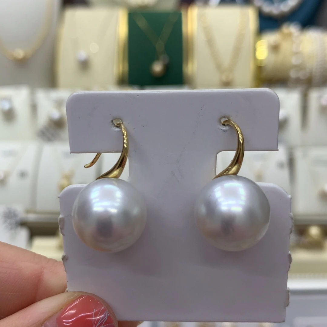 海水珍珠耳饰18K金镶嵌14+