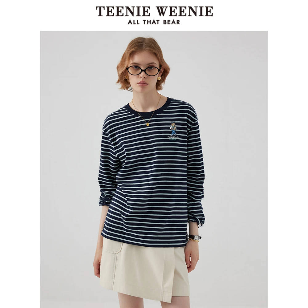 【女装优选KY】小熊&PACAIN联名复古条纹宽松长袖T恤女TTLS243801L