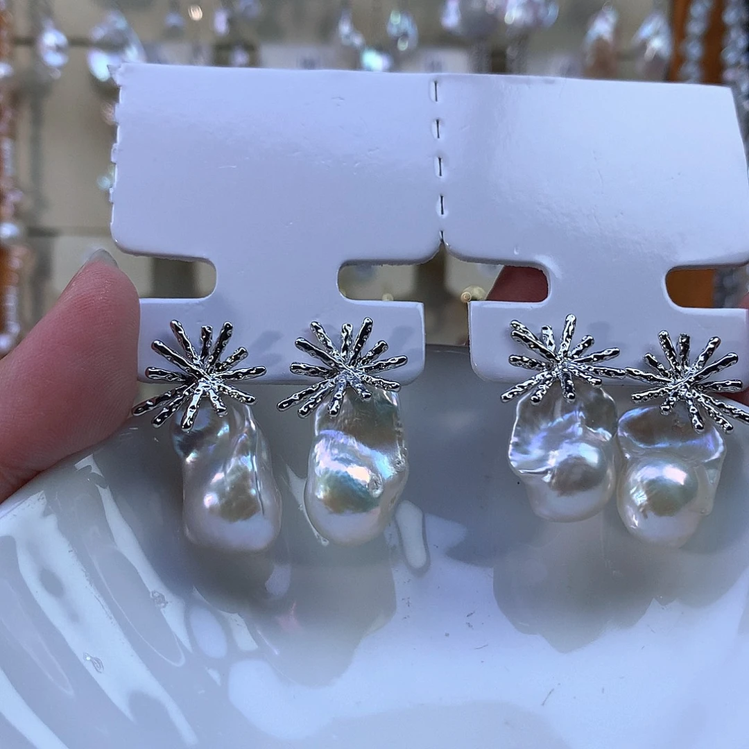 合金耳饰淡水珍珠福利烟花银色1对