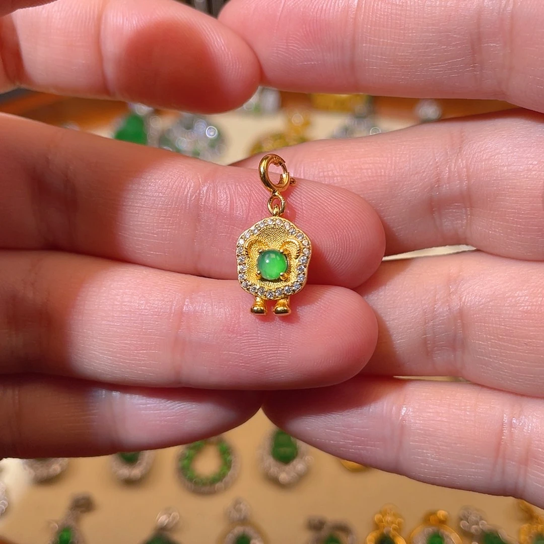 吊坠(不含链)银S925镶嵌翡翠