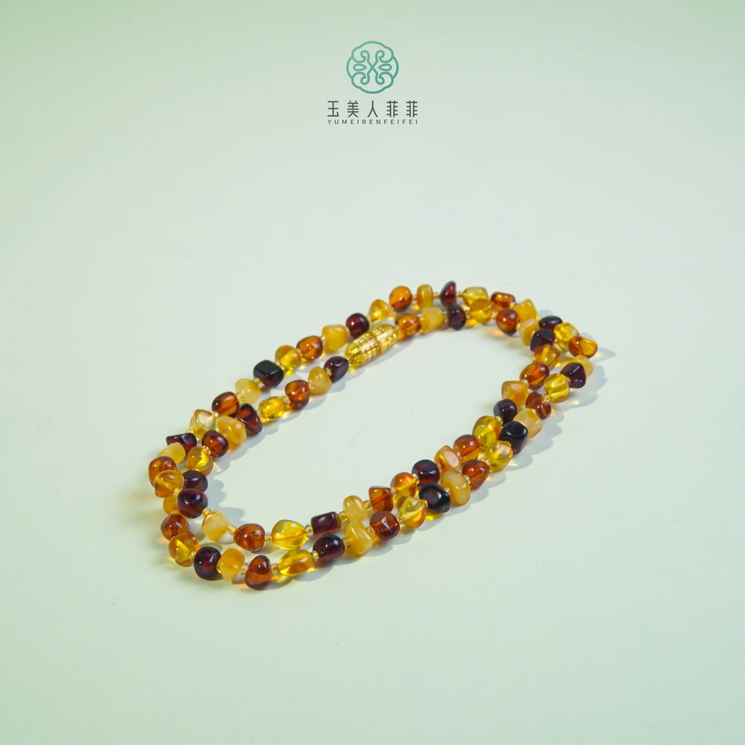 石惑珠宝^琥珀随型项链/多样性发一