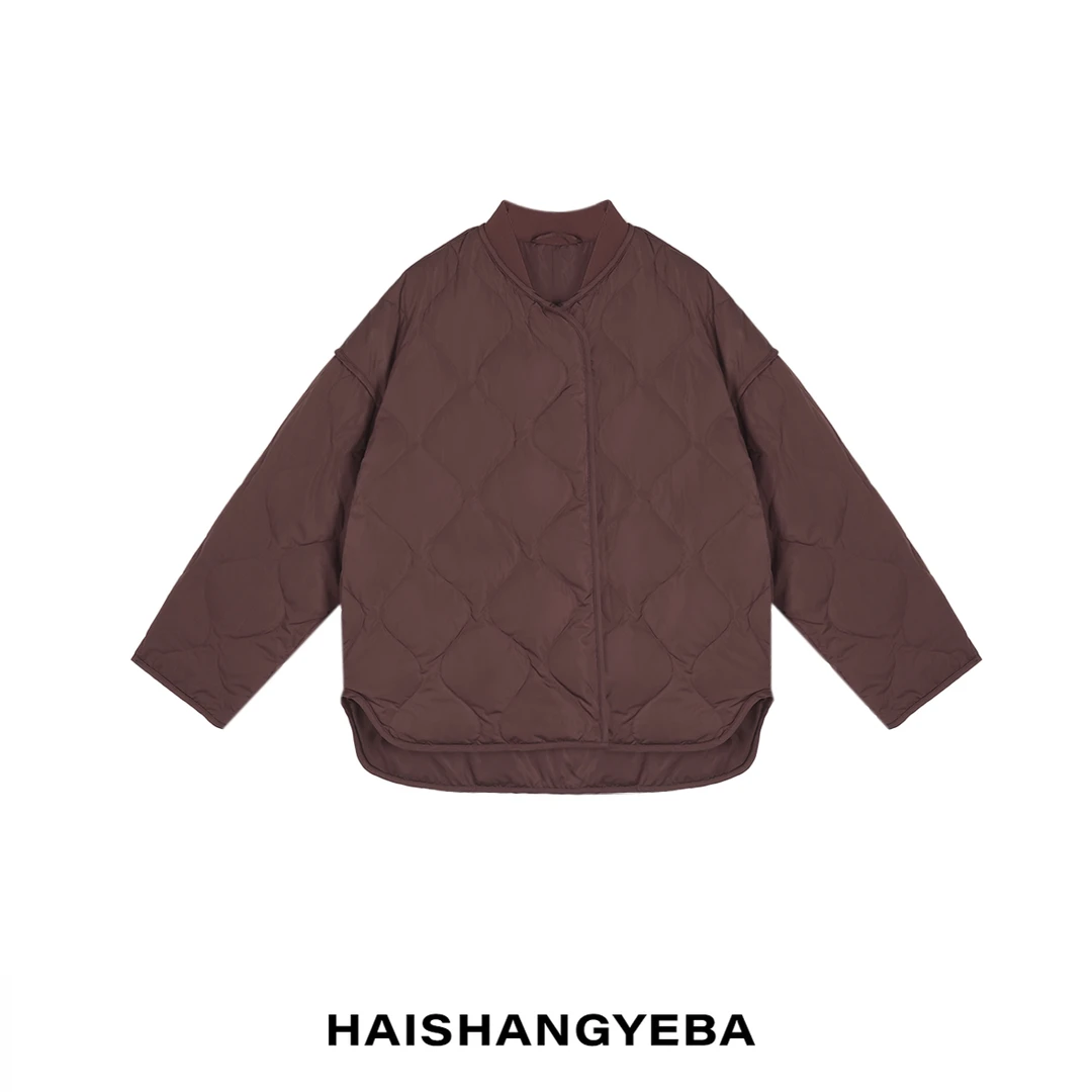 【海上叶爸】新款2024冬百搭90白鹅绒宽松葫芦格罗纹领保暖羽绒服