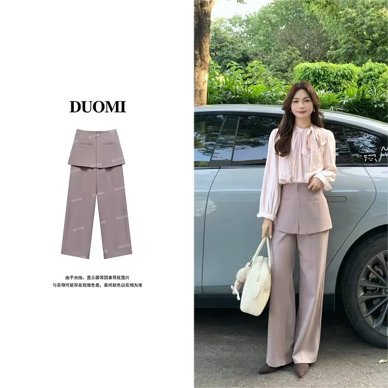 【DUOMI】秋季新款女装百搭时尚设计感休闲裤女长裤D7679