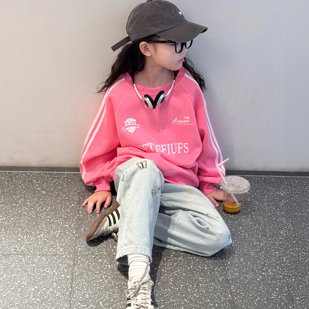 甜美女童卫衣套装2025新款初中生冬装韩版长袖上衣儿童时髦牛仔裤
