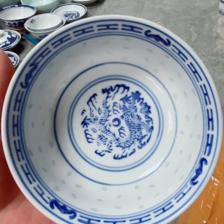 青花玲珑5寸饭碗龙纹